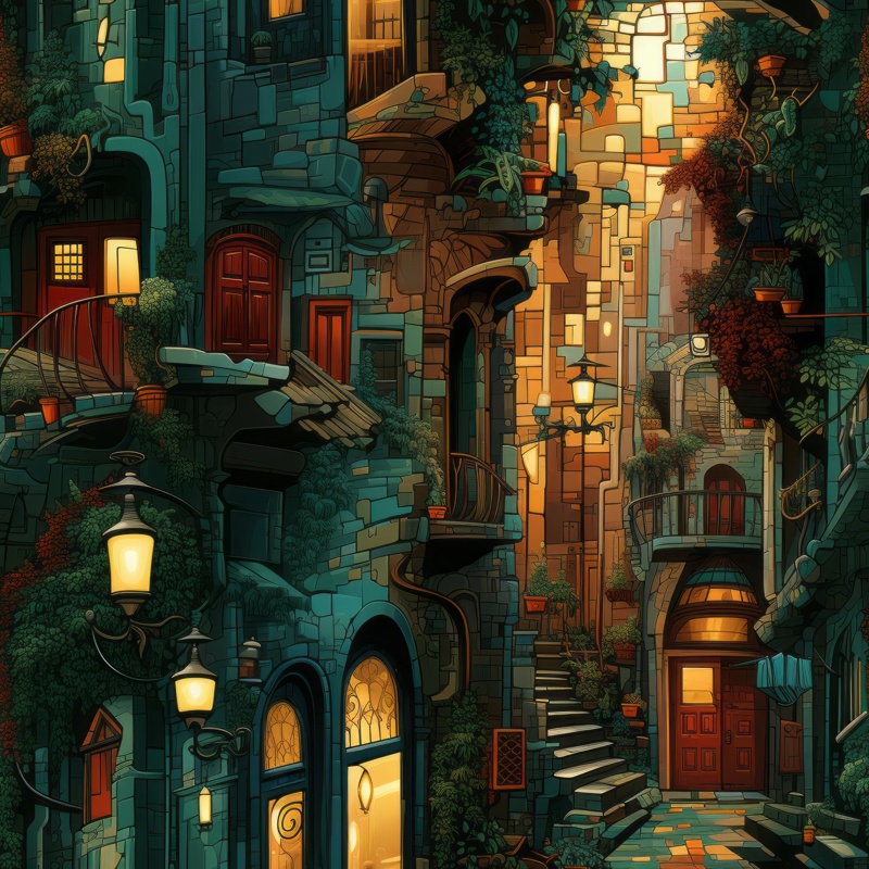 City Mystique: Intricate Alley Adventure Seamless Pattern