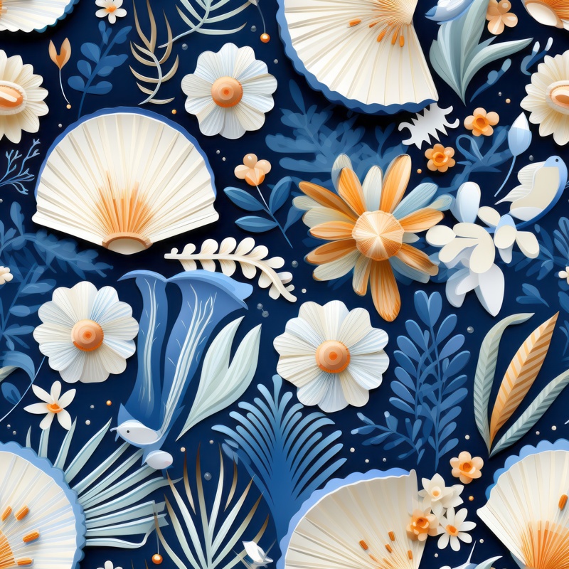 Coastal Shells & Waves Pattern Seamless Pattern