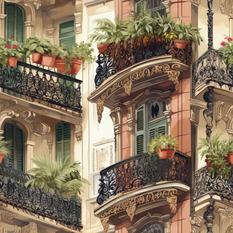 Colonial Charm Balcony Pattern Seamless Pattern