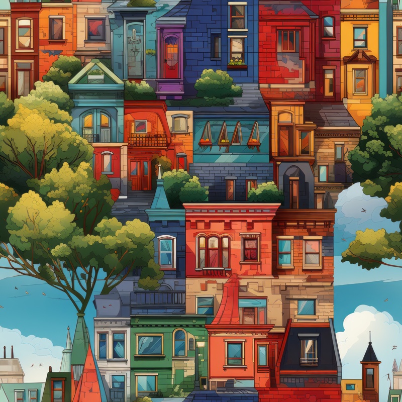 Colorful Urban Homes Seamless Pattern