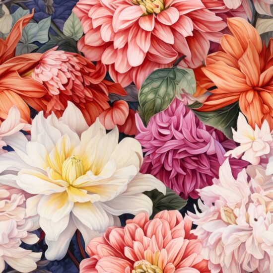Dahlia Blossoms - Artistic Garden Close-ups Seamless Pattern