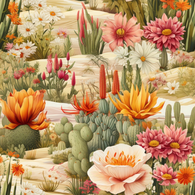 Desert Blooms: Mexican Flora Pattern Seamless Pattern