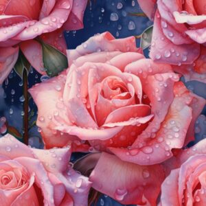 Dew Rose Petal Blossoms Seamless Pattern
