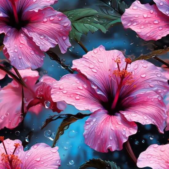 Digital Hibiscus Blossom Art Seamless Pattern
