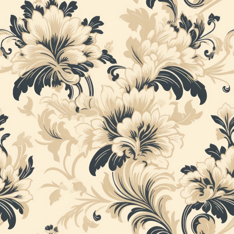 Elegant Irish Cream Floral Damask Seamless Pattern