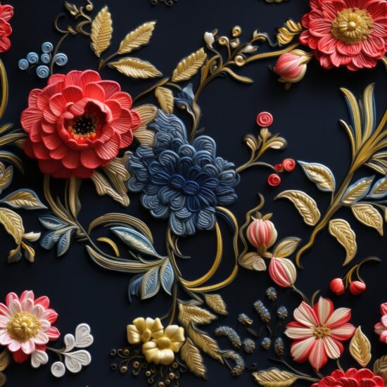 Embroidery Fusion Floral Dahlia Seamless Pattern