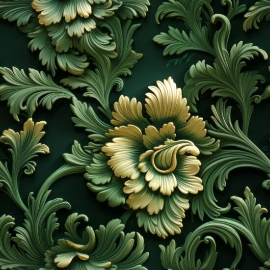Emerald Victorian Floral Fractal Seamless Pattern