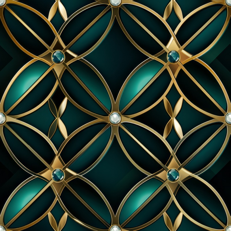 Emerald and Gold Diamond Lattice Seamless Pattern