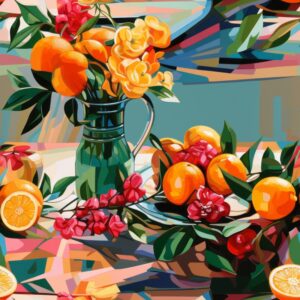 Expressive Citrus Fruit Arrangement Seamless Pattern