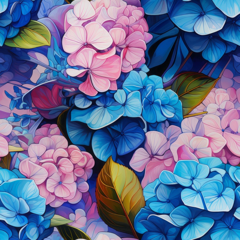 Expressive Hydrangeas Floral Art Seamless Pattern
