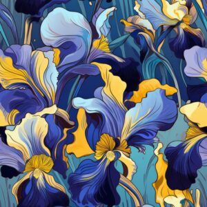 Expressive Iris Blossom Seamless Pattern