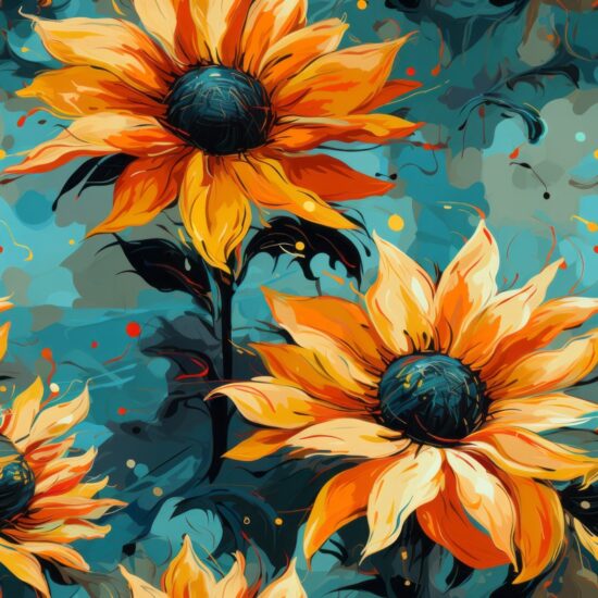 Expressive Sunflower Painted Pattern Seamless Pattern