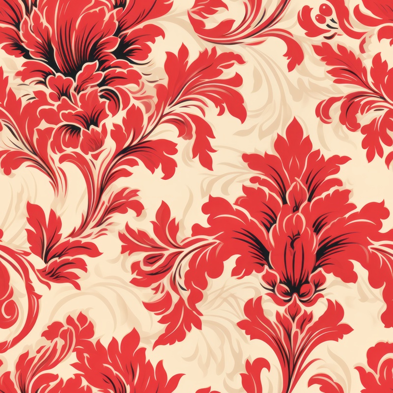 Fiery Red Vintage Floral Damask Seamless Pattern