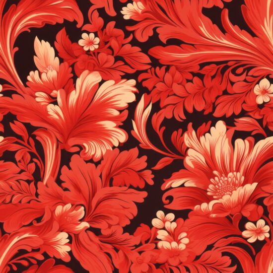 Fiery Victorian Floral Design Seamless Pattern