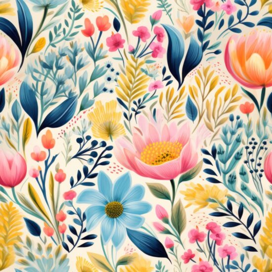 Floral Brushstrokes - Watercolor Floral Design Seamless Pattern