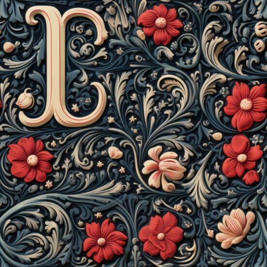 Floral Letter Linocut Print Seamless Pattern