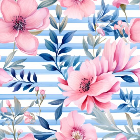 Floral Watercolor Stripe Delight Seamless Pattern