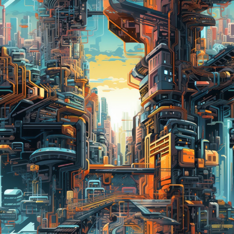 Futuristic City Streets Metropolis Seamless Pattern