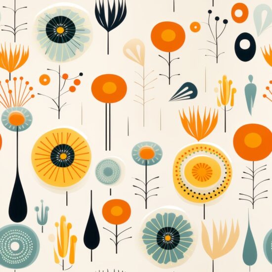 Garden Pathways - Mid-Century Floral Design Seamless Pattern