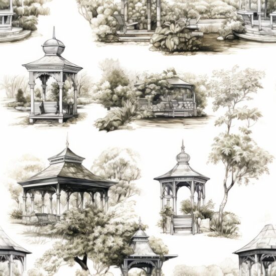 Garden Pavilion Sketches Seamless Pattern