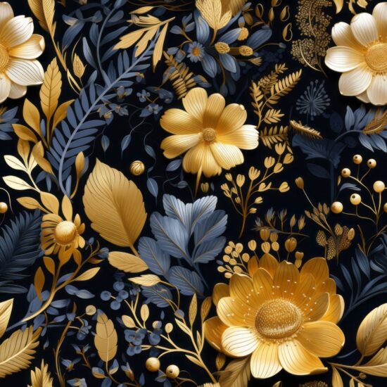 Golden Garden Foliage Seamless Pattern