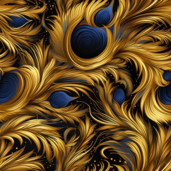 Golden Peacock Feathers Seamless Pattern