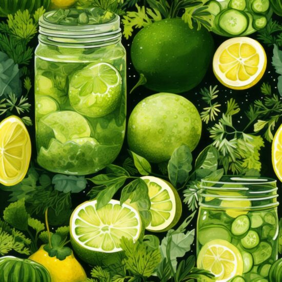 Green Juice Collage Art Pattern Seamless Pattern