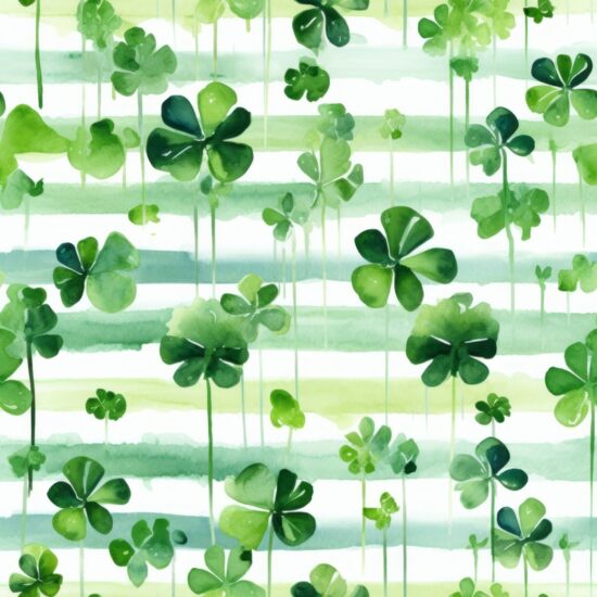 Green Leafy Stripes: Watercolor Lucky Clover Seamless Pattern
