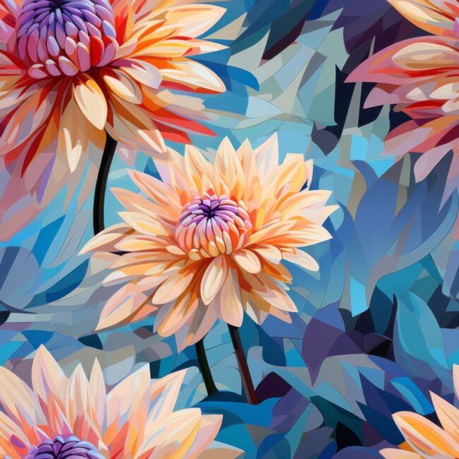 Happy Geometric Dahlia Design Seamless Pattern