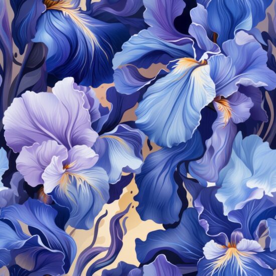 Iris Blossom in Oil Style Seamless Pattern