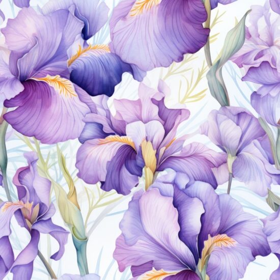 Iris Watercolor Blossom Seamless Pattern