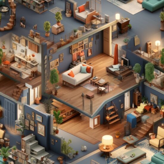 Isometric Interiors: Creative Spaces & Decor Seamless Pattern