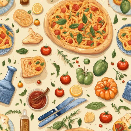 Italian Delights: Pasta, Pizza, and More! Seamless Pattern
