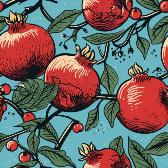 Juicy Pomegranate Linocut Pattern Seamless Pattern