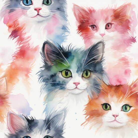 Kitten Cuties Watercolor Pattern Seamless Pattern