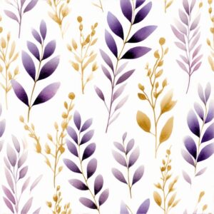 Lavender Blooms in Gold Seamless Pattern
