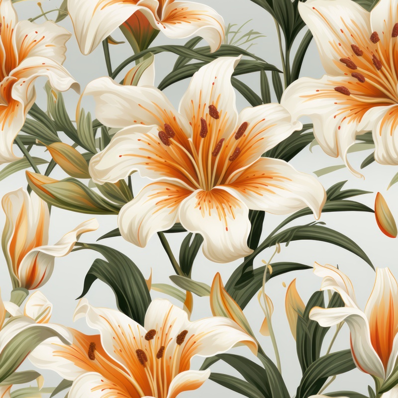 Lily Blossom Botanical Design Seamless Pattern