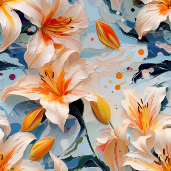 Lily Blossom in Expressive Style Seamless Pattern