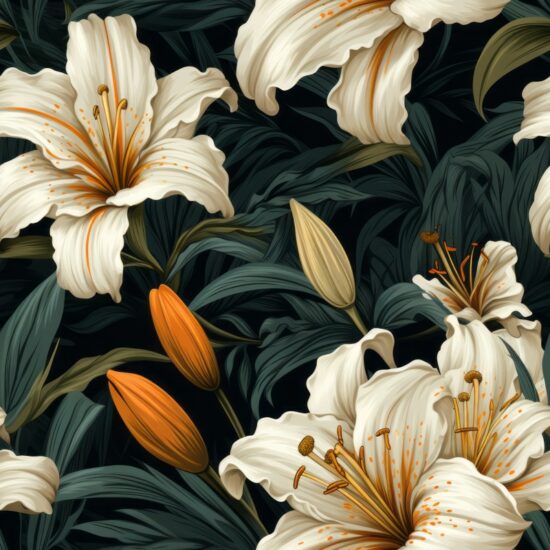 Lily Renaissance Blossom Seamless Pattern