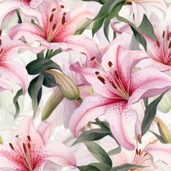 Lily Watercolor Bloom Seamless Pattern