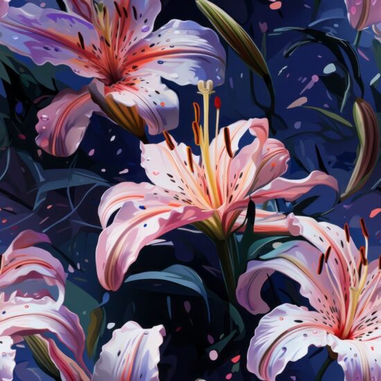 Lilys Oil Painted Blooms Seamless Pattern