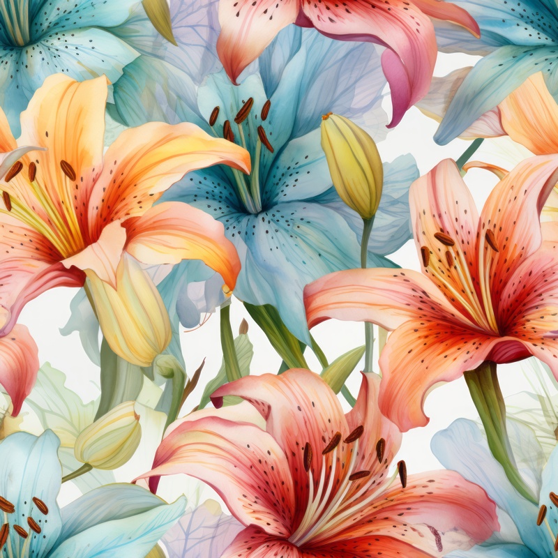 Lilys Watercolor Garden Seamless Pattern