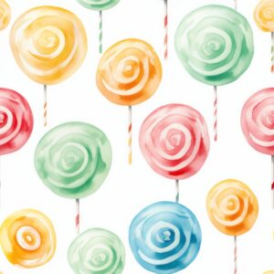 Lollipop Watercolor Candy Swirl Seamless Pattern