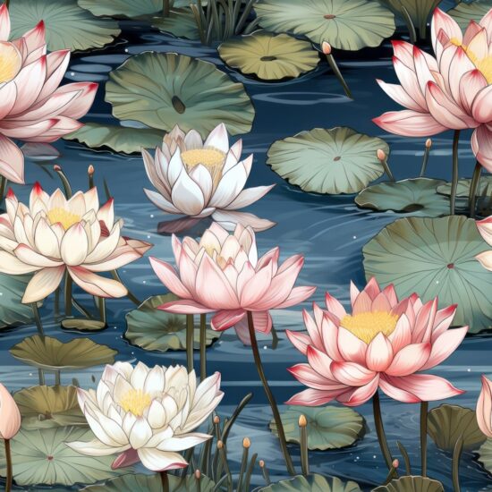 Lotus Bliss Gardens Seamless Pattern