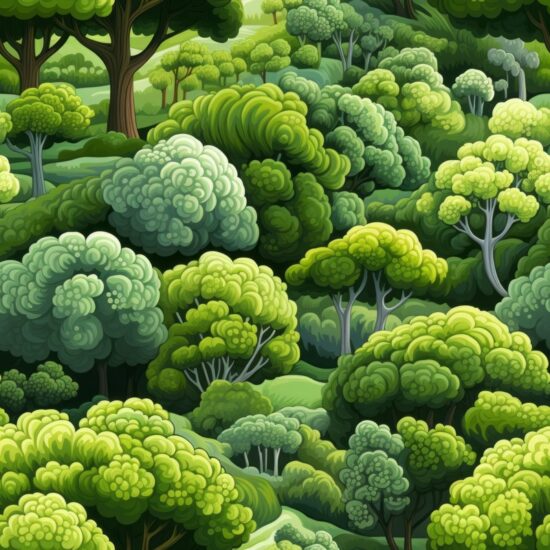 Lush Green Broccoli Forest Seamless Pattern