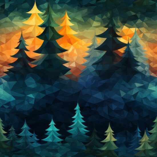 Majestic Cubism Pine Trees Aesthetic Seamless Pattern