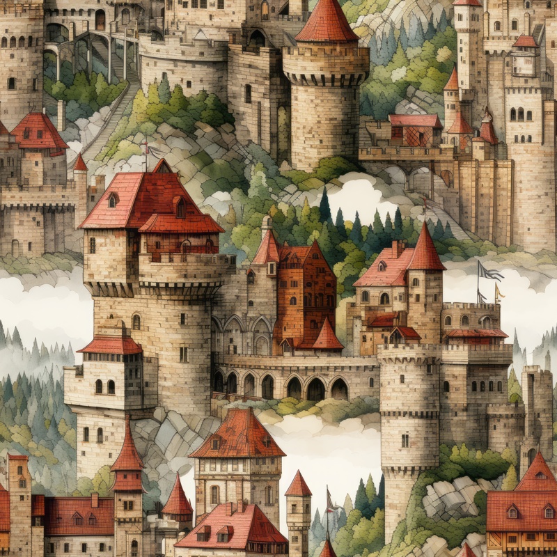 Medieval Castle Collection Seamless Pattern