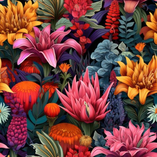 Mexican Flora Garden Seamless Pattern