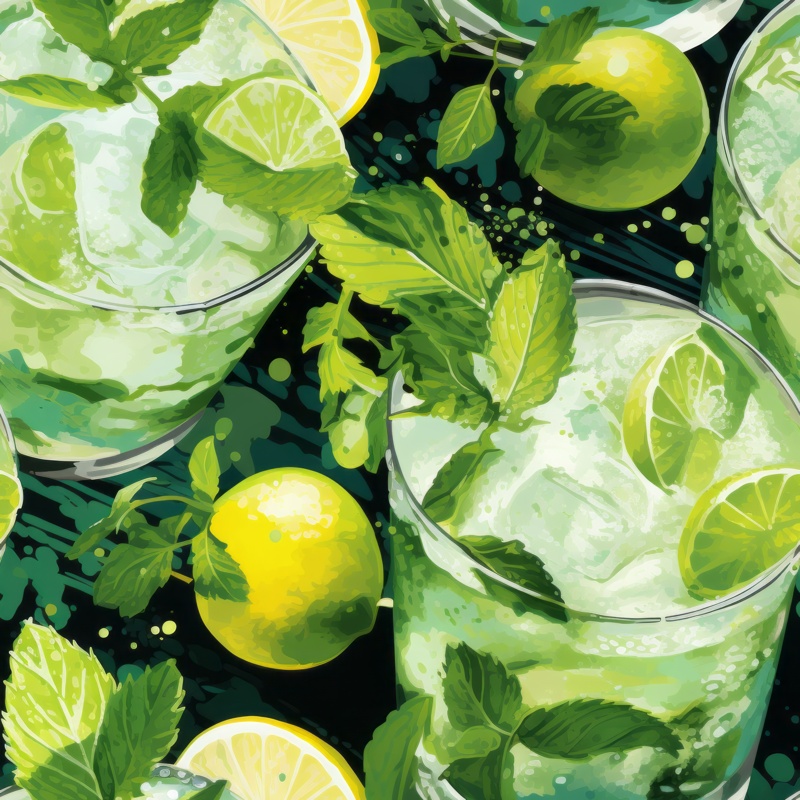 Mojito Collage Cocktail Fiesta Seamless Pattern