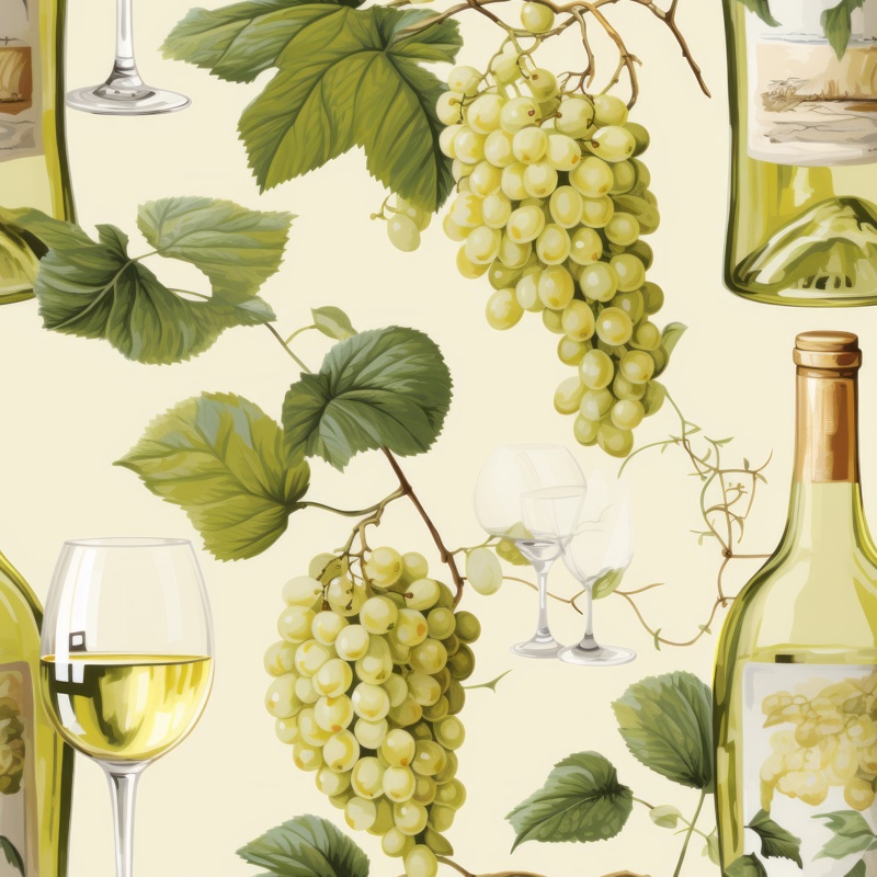 Monochromatic White Wine Feast Seamless Pattern